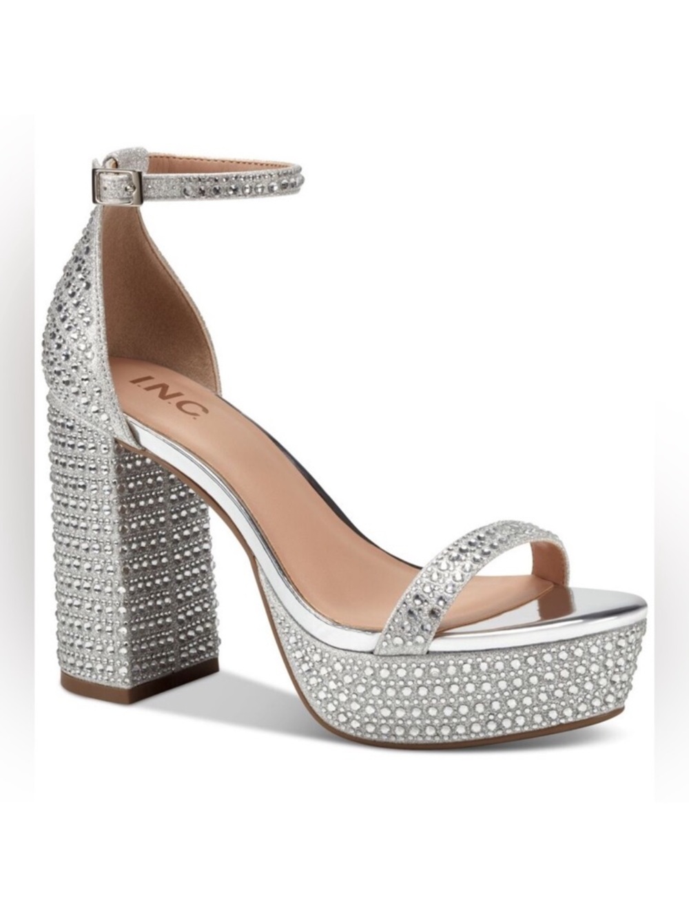Silver Bling Platform Block Heels